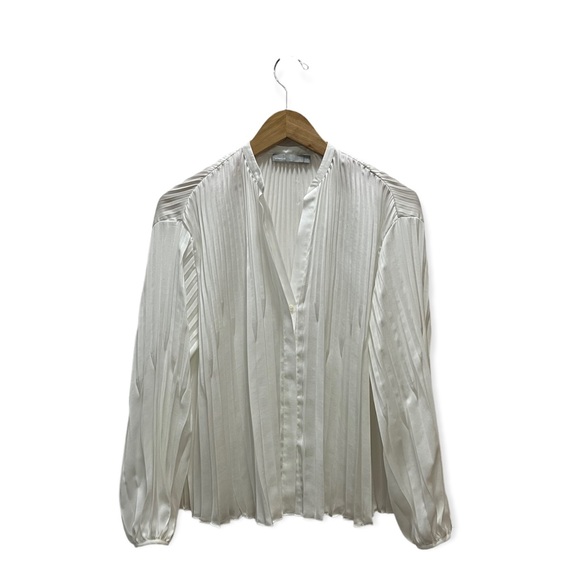 Vince Chevron Pleated Blouse Optic White - Picture 5 of 12
